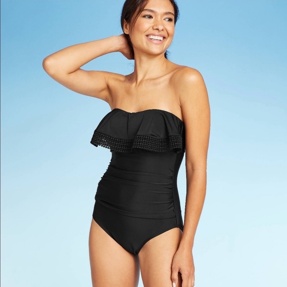 Kona Soul Black Ruffle Laser Cut Flounce Convertible One Piece Swimsuit - Picture 13 of 14
